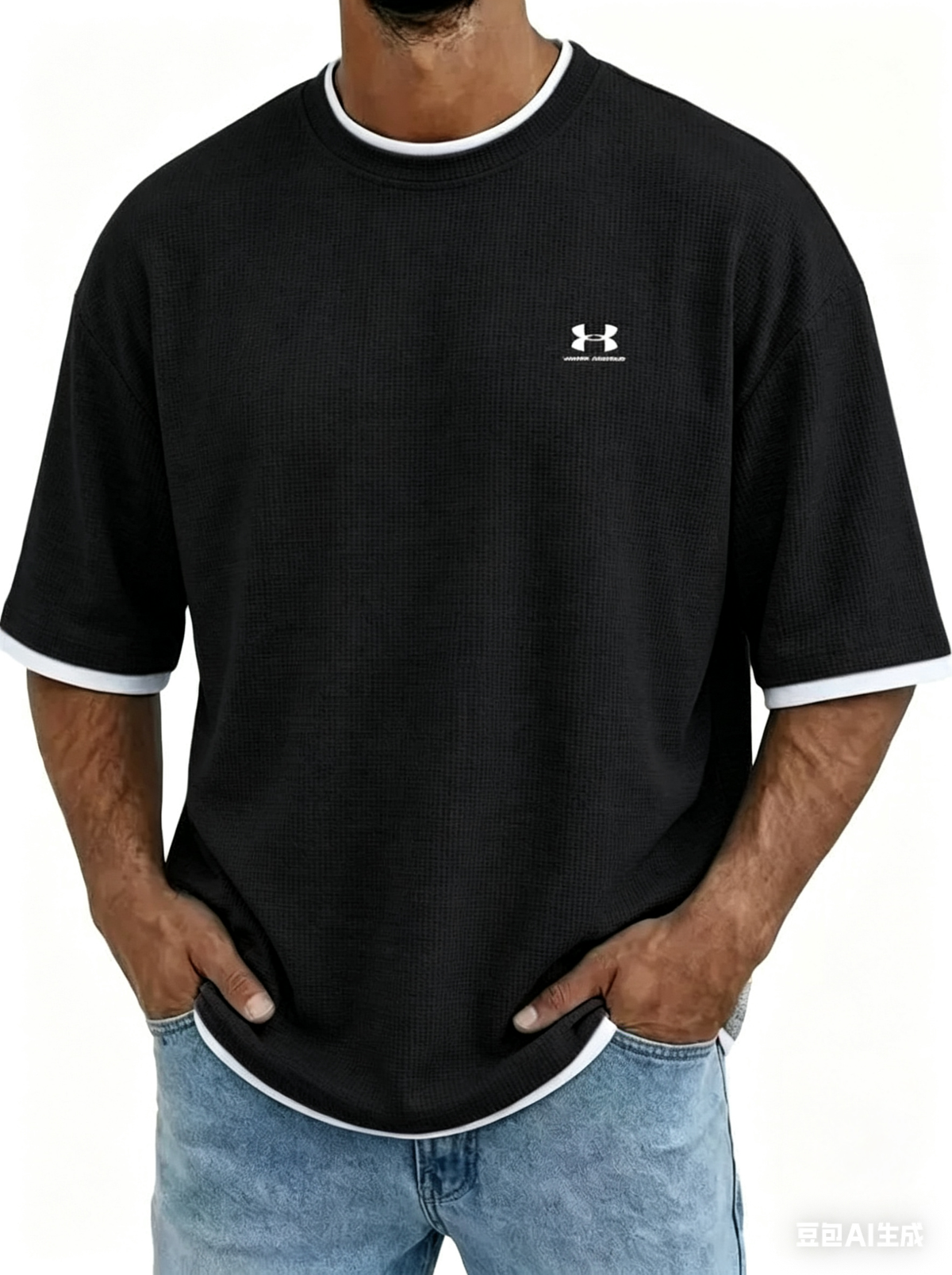 Men's waffle knit T-shirt - Black