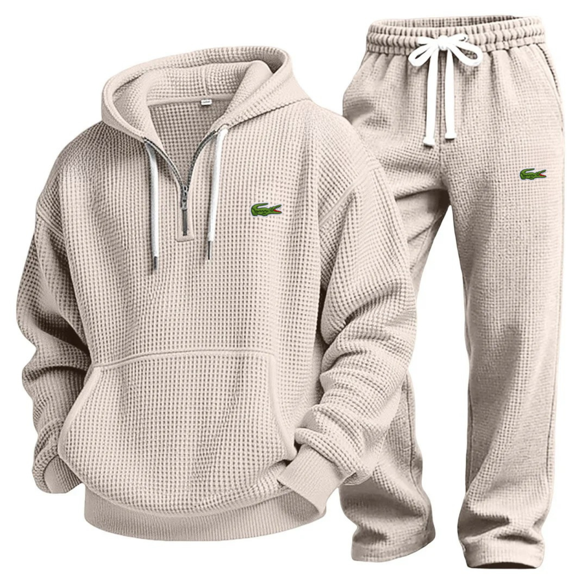 Khaki Waffle-Knit Performance Hoodie Jogger Set