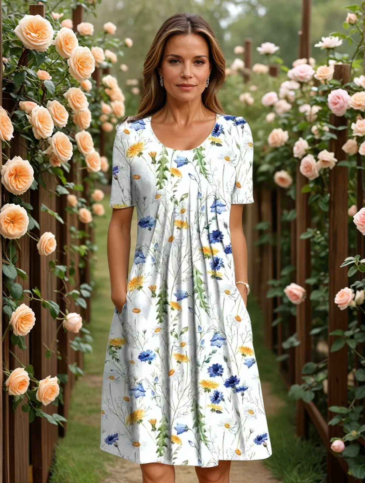 Marianne Elegant Floral Midi Dress - Yellow floral
