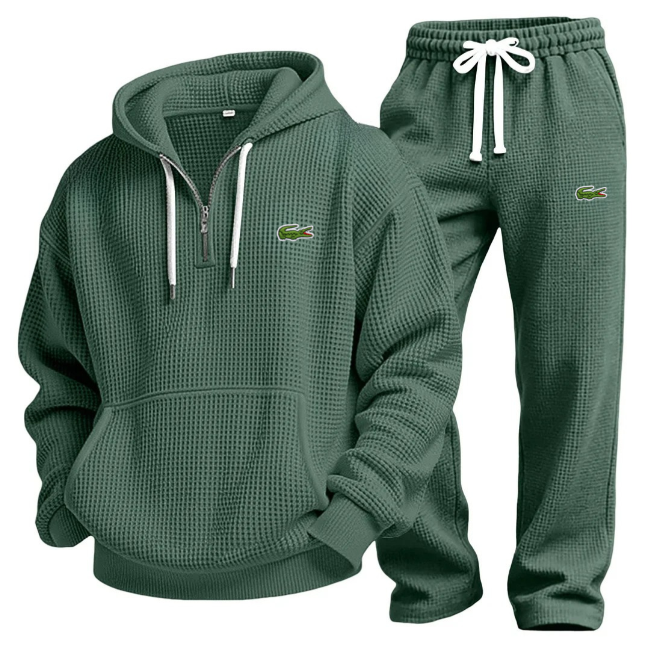Army Green Waffle-Knit Performance Hoodie Jogger Set