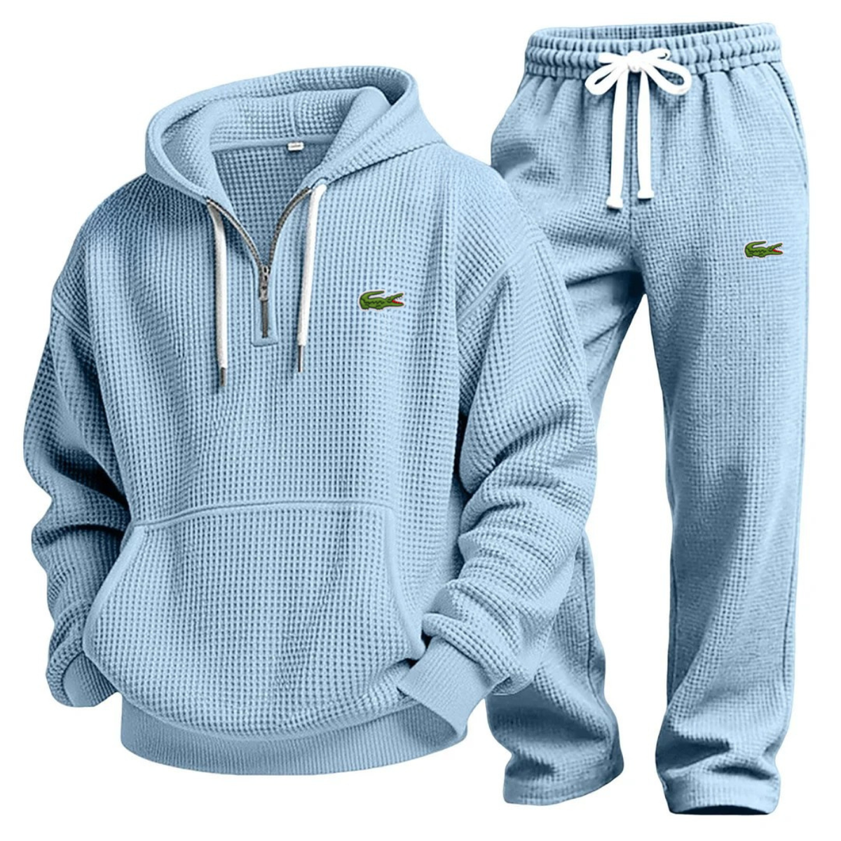 Blue Waffle-Knit Performance Hoodie Jogger Set