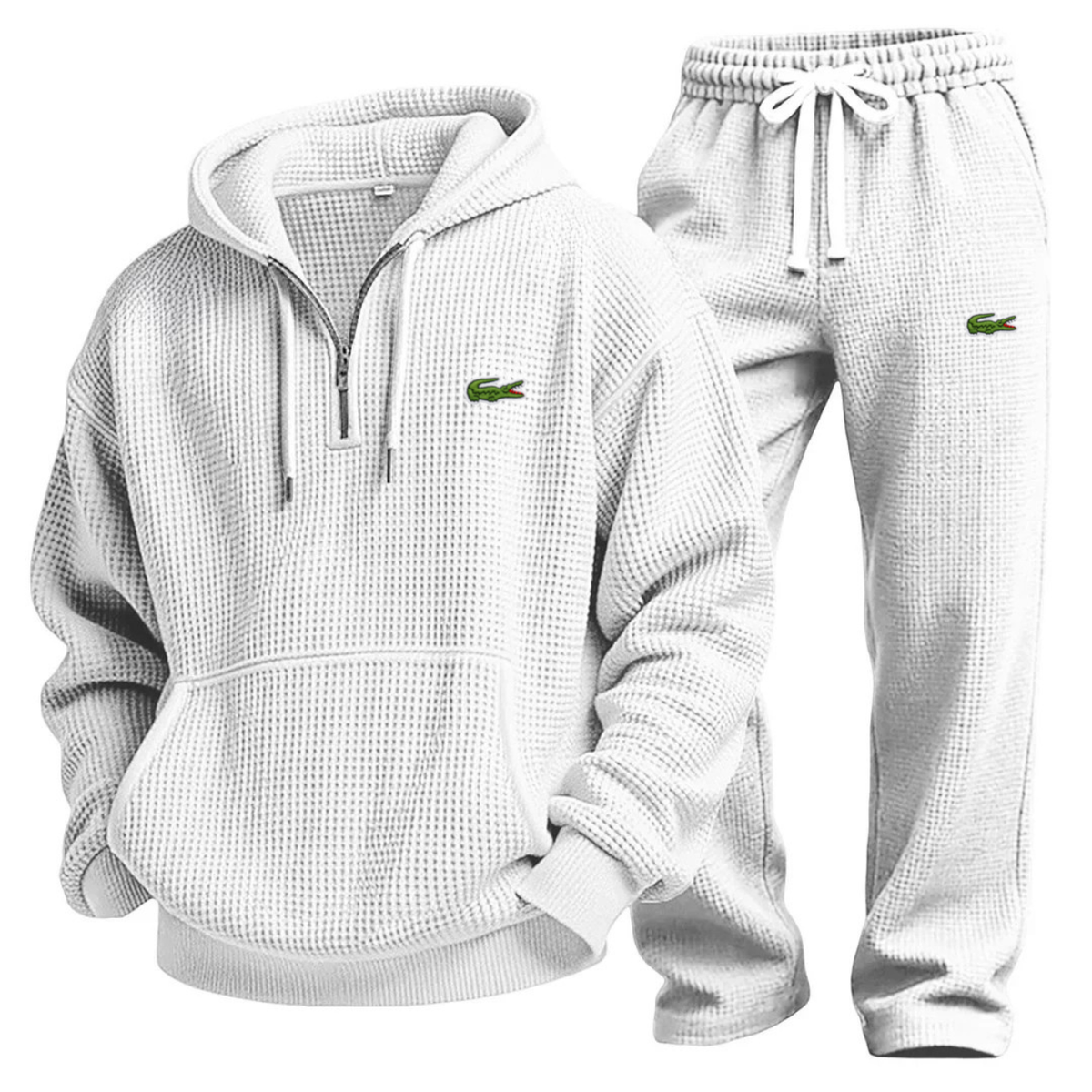White Waffle-Knit Performance Hoodie Jogger Set