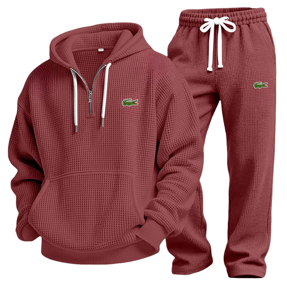 Wine Red Waffle-Knit Performance Hoodie Jogger Set