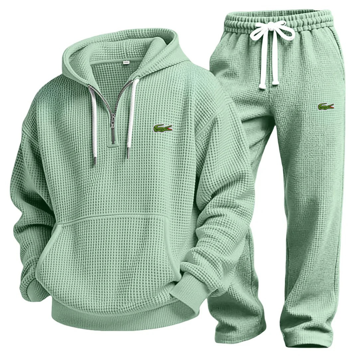 Green Waffle-Knit Performance Hoodie Jogger Set