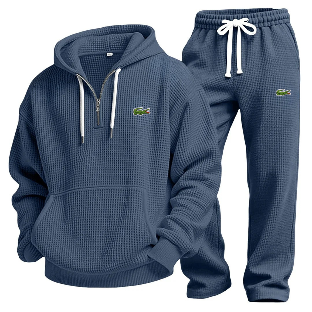 Navy Blue Waffle-Knit Performance Hoodie Jogger Set
