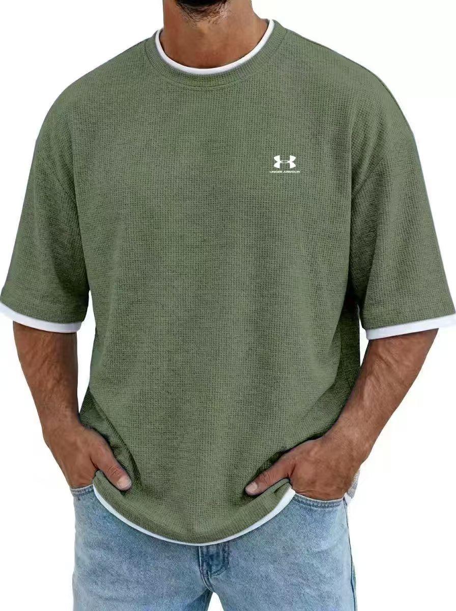 Men's waffle knit T-shirt - Army Green