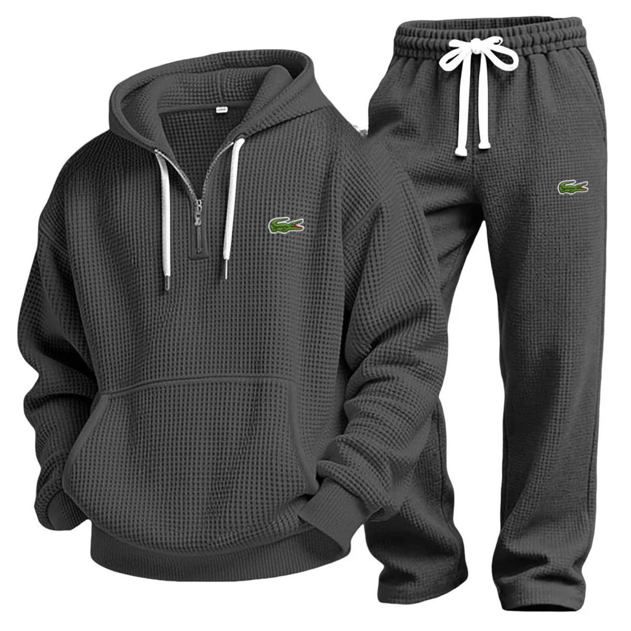 Black Waffle-Knit Performance Hoodie Jogger Set