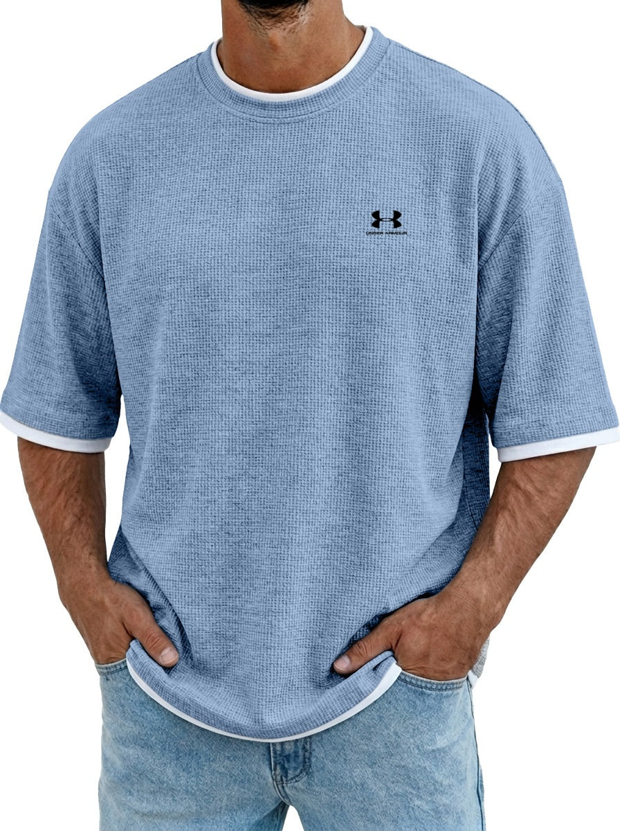 Men's waffle knit T-shirt - Light Blue