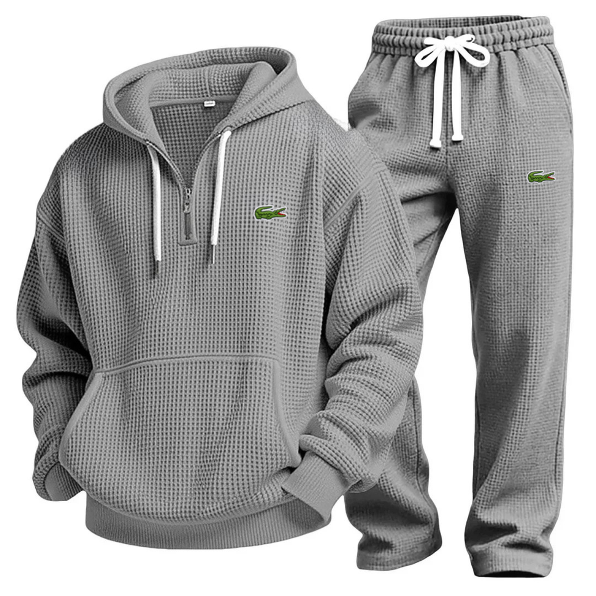 Grey Waffle-Knit Performance Hoodie Jogger Set