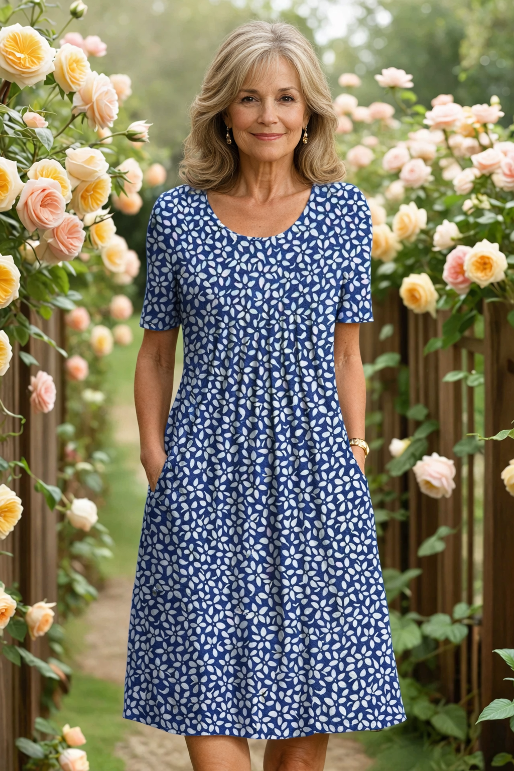 Marianne Elegant Floral Midi Dress - Light blue floral