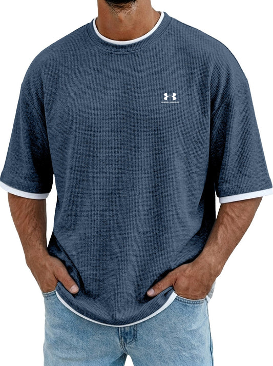 Men's waffle knit T-shirt - Navy Blue
