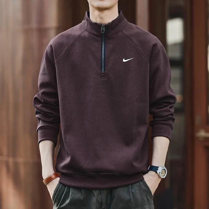 Men's red half-zip mock-neck sweatshirt