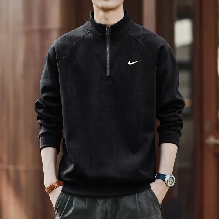 Men's black half-zip mock-neck sweatshirt