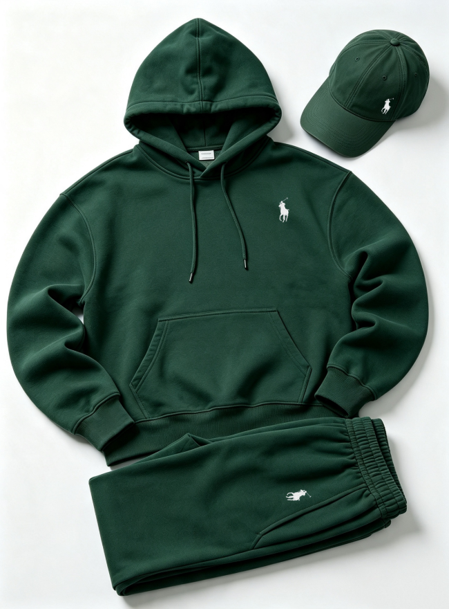 Forest Green men's three-piece hoodie, joggers and matching cap set