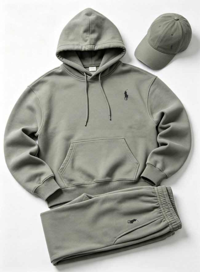 Heather Gray men's three-piece hoodie, joggers and matching cap set